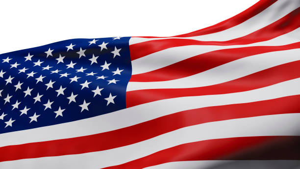 istock Looking up at USA or American flag isolated on white background with clipping path 3D render 1167592992