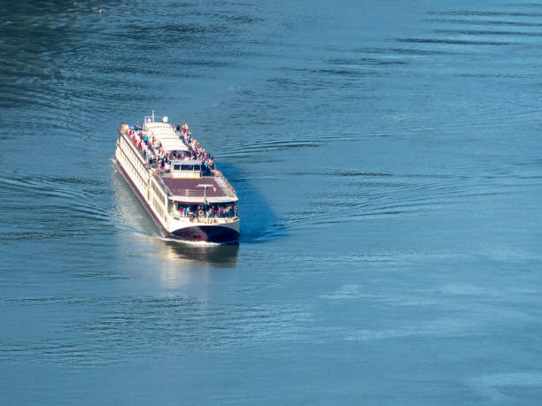 Cruise ship on Danube river at Mraconia Gulf, at the Romanian/Serbian border
