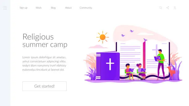 Vector illustration of Religious summer camp landing page template