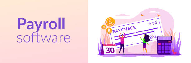 Paycheck web banner concept Money prize. Cash lottery winning. Salary payment. Calendar with payday. Tax free income. Paycheck cash, payroll tax deposit, payroll software concept. Header or footer banner template with copy space. blank check template drawing stock illustrations