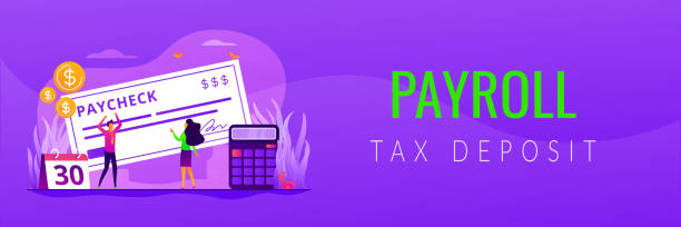 Paycheck web banner concept Money prize. Cash lottery winning. Salary payment. Calendar with payday. Tax free income. Paycheck cash, payroll tax deposit, payroll software concept. Header or footer banner template with copy space. blank check template drawing stock illustrations
