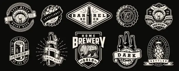 Vector illustration of Vintage monochrome brewery prints