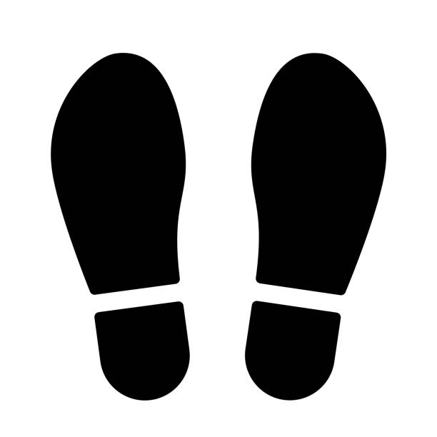 Blsck footsteps icon template. Shoes print symbol, sign. Vector illustration isolated on white background Footsteps icon template. Shoes print symbol, sign. Vector illustration isolated shoe print stock illustrations