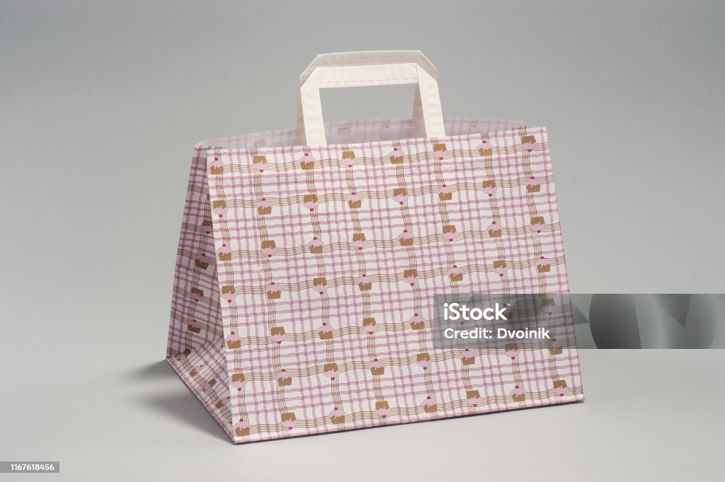 스튜디오에서 과자를 쇼핑하는 패턴이 있는 백지 백 0명에 대한 스톡 사진 및 기타 이미지 - 0명, 가방, 나름 - iStock