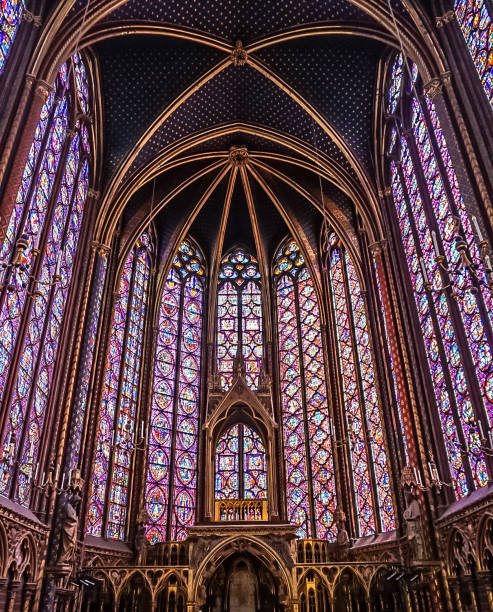 Paris, France - Sainte Chapelle Paris, France - August 3,2019:  Interior view of the second floor of the Sainte-Chapelle, a Gothic Style Royal Chapel in the center of the city sainte chapelle stock pictures, royalty-free photos & images