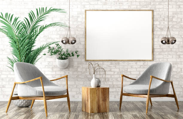 istock Interior design of modern living room with armchairs 3d rendering 1167619738
