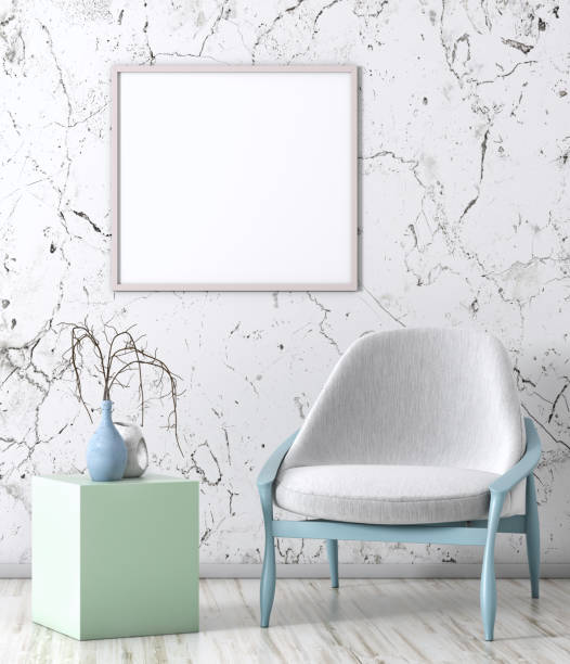 istock Interior with armchair, coffee table and poster 3d rendering 1167619753