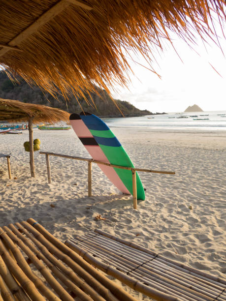 istock surfboards leaning on a fence on the beach 1167620321