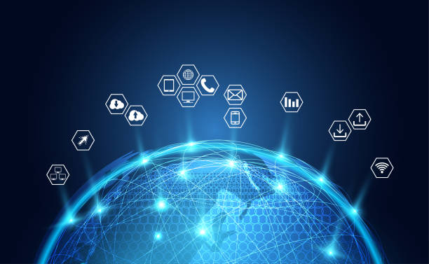 istock Abstract Global network background business icon around the world concept idea global business, economy and world map connection point and line modern design.Vector Illustration. 1167621431