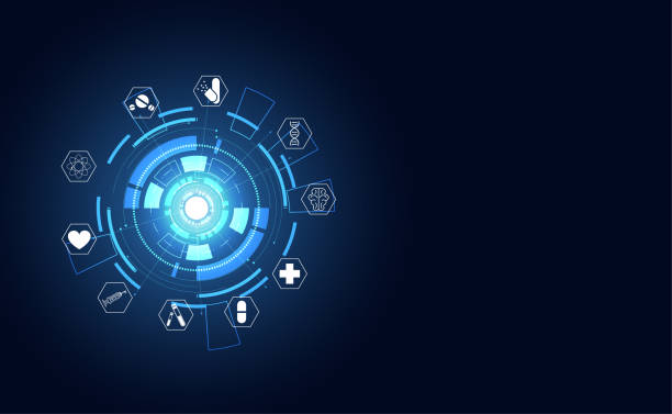 istock Abstract technology health icon pattern medical health care on hexagon on hi tech future blue background. 1167621464