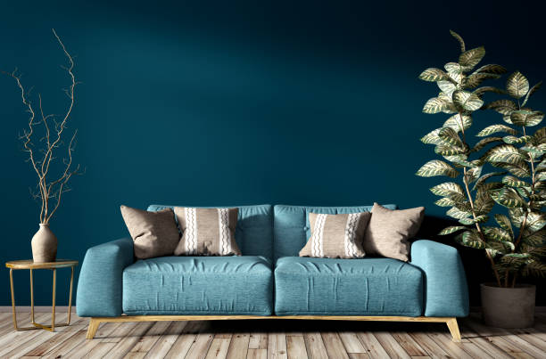 istock Interior of living room with turquoise sofa 3d rendering 1167621834