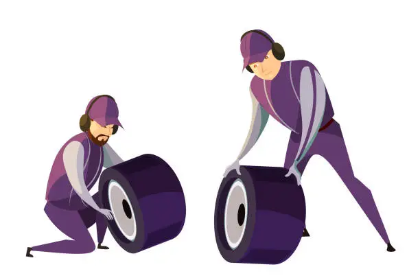 Vector illustration of Pit stop crew members flat vector illustration