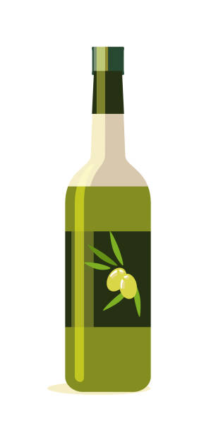 оливковое масло бутылка плоский вектор иллюстрации - extra virgin olive oil stock illustrations