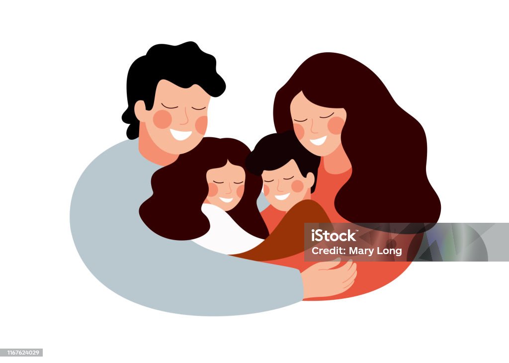 Parents and children embracing together and smile - Royalty-free Família arte vetorial Parents and children embracing together and smile - Royalty-free Família arte vetorial