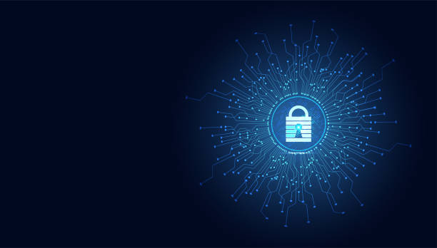 추상 기술 사이버 보안 개인 정보 보호 정보 네트워크 개념 자물쇠 보호 디지털 네트워크 인터넷 링크 에 하이테크 블루 미래 배경 - future stock illustrations