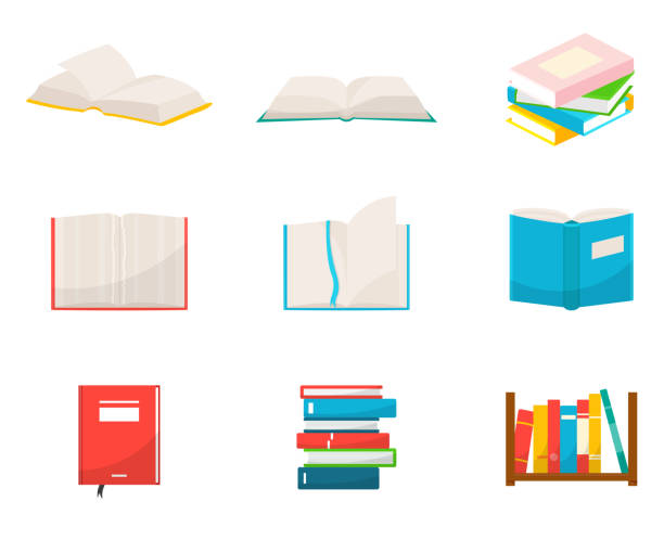 Books flat vector illustrations set Books flat vector illustrations set. School notebooks with empty sheets, students and pupils notepads isolated cliparts pack on white background. Textbooks stacks and piles design elements closed illustrations stock illustrations
