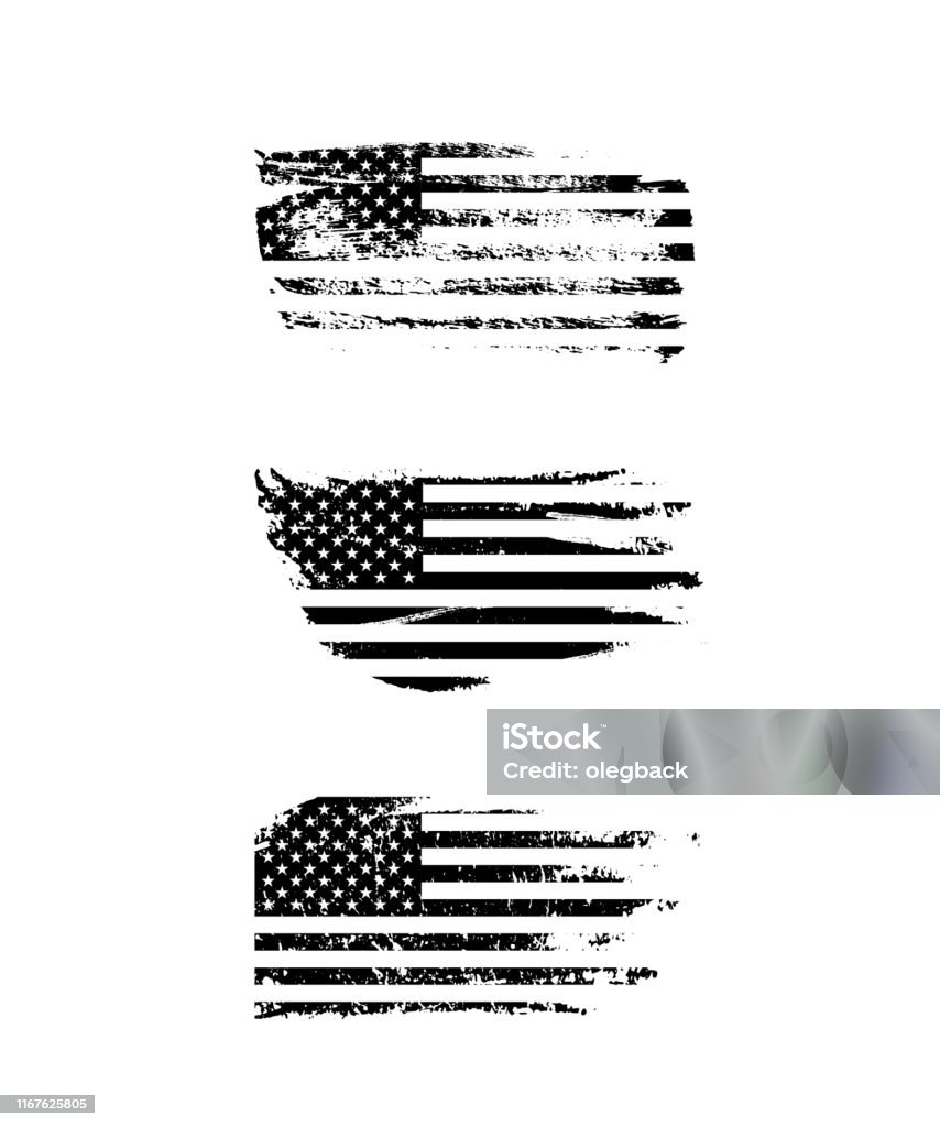 Negro vintage USA banderas ilustración. Vector American bandera en conjunto de textura grunge. - arte vectorial de Bandera estadounidense libre de derechos