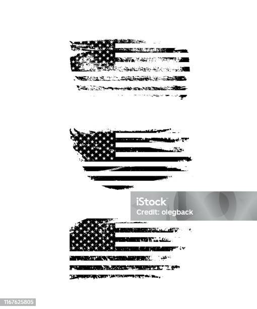 Ilustración de Negro Vintage Usa Banderas Ilustración Vector American Bandera En Conjunto De Textura Grunge y más Vectores Libres de Derechos de Bandera estadounidense