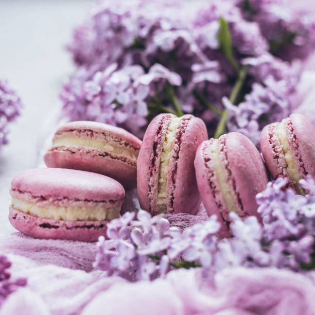 istock Macro photography cookies macaroni lilac 1167626895