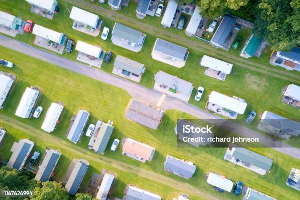 Caravan Site Park Aerial View Illuminated By Summer Sun Stock Photo - Download Image Now