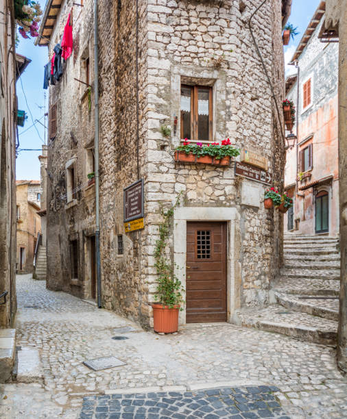 Scenic sight in Sermoneta, medieval village in Latina Province, Italy, February-19-2017 Scenic sight in Sermoneta, medieval village in Latina Province, Italy, February-19-2017 village lazio photography sermoneta stock pictures, royalty-free photos & images