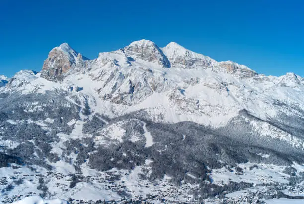 Tofana Peak Mountain Range in Winter, Covered with Snow, in the Italian Dolomites, Famous Skiing Resort Cortina d Ampezzo, Italy