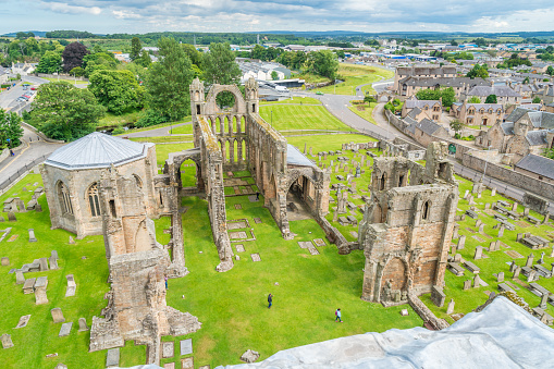 Elgin Cathedral, historic ruin in Elgin, Moray, north-east Scotland. July-03-2017