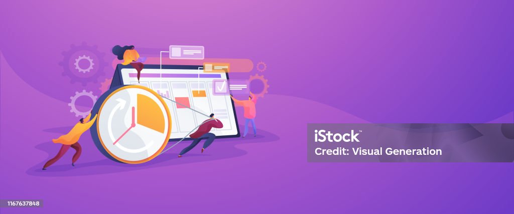 Process Time Banner Time Management Concept Banner Header Stock Illustration - Download ...