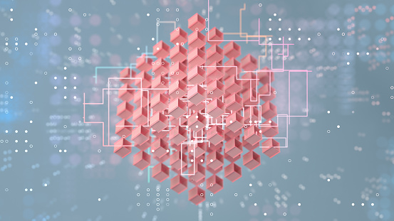 Abstract background with cubes in formation, blockchain