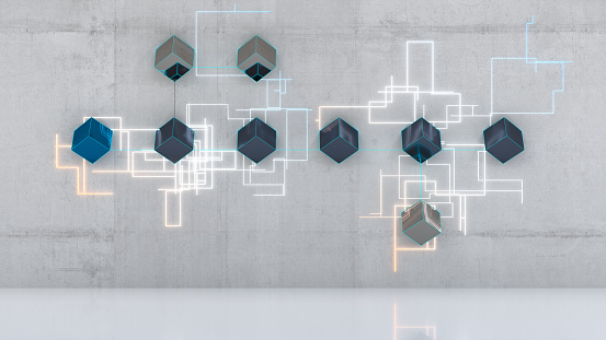 A simple background with connected cubes, blockchain representation