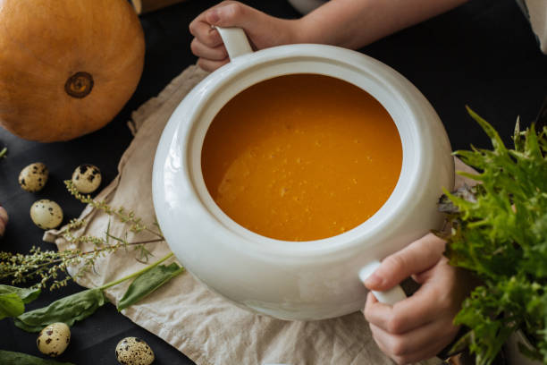 istock Pumpkin soup in a porcelain tureen 1167641791