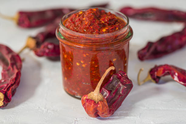 Traditional homemade harissa sauce stock photo