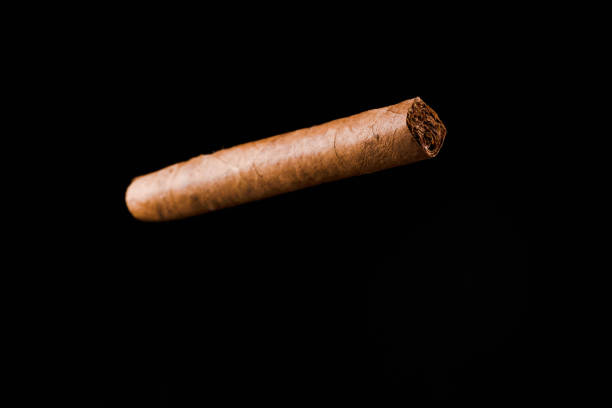sigaro fatto a mano su sfondo nero - rolling cigarette risk luxury foto e immagini stock