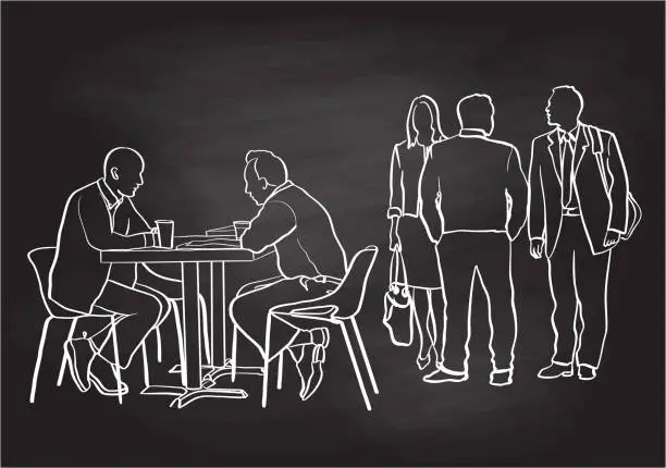 Vector illustration of Business Talk Over Coffee Chalkboard