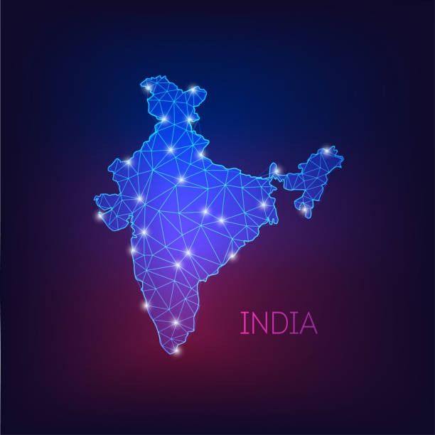istock Futuristic glowing low polygonal India map silhouette isolated on dark blue to purple background. 1167646426