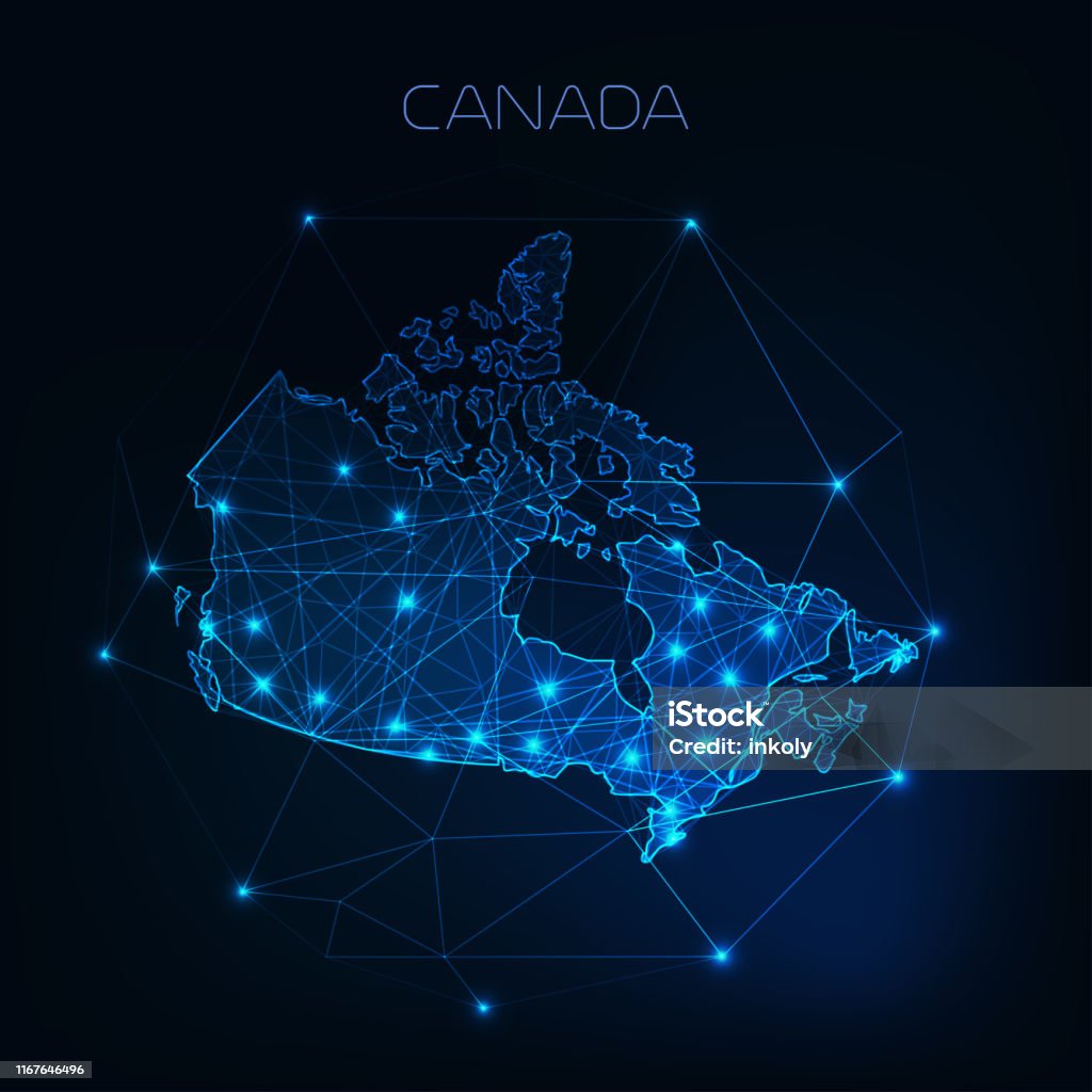 Канада карта наброски со звездами и линиями абстрактные рамки. Связь, концепция соединения. - Векторная графика Канада роялти-фри