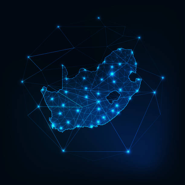 jihoafrická mapa záře silueta obrys z hvězd čáry tečky trojúhelníky, nízké polygonální tvary. - jihoafrické republika jižní afrika stock ilustrace