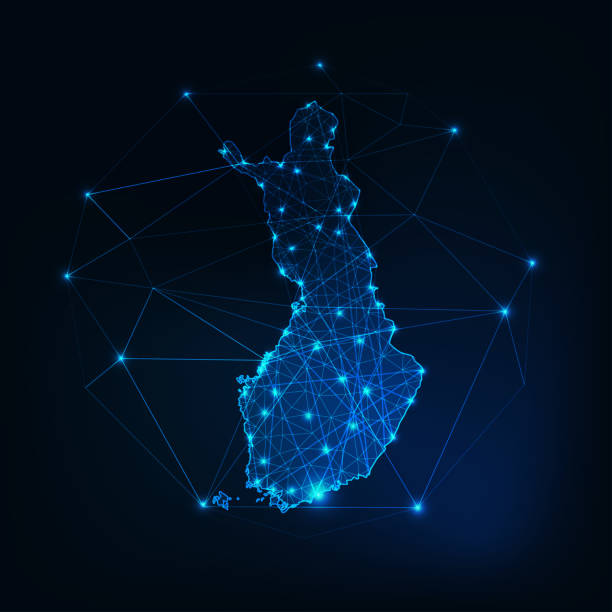 finnland karte glühende silhouette umriss aus sternen linien punkte dreiecke, niedrige polygonale formen. - helsinki stock-grafiken, -clipart, -cartoons und -symbole