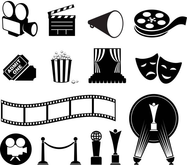 film and movies black & white vector icon set film and movies black and white icon set  movie ticket illustrations stock illustrations