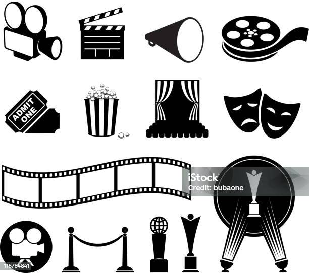 Film And Movies Black White Vector Icon Set Stock Illustration - Download Image Now - Film Reel, Icon Symbol, Hollywood - California