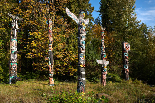 Stanley Park Totem Poles Vancouver stock photo