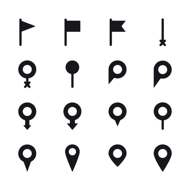 Set of different location mark symbols. Map pointer, location pin icons. Vector illustration flat design of different location mark symbols. Map pointer, location pin icons. Isolated on a white background. pin entry stock illustrations