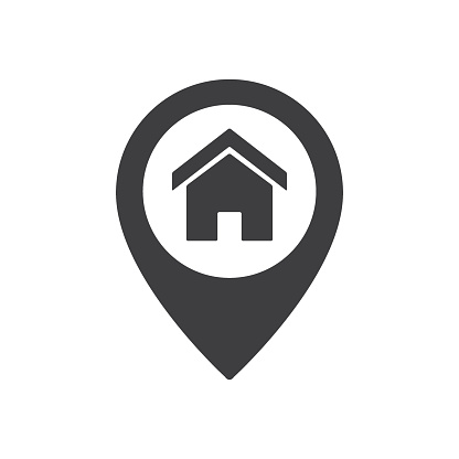 Vector illustration flat design of home point location sign. House map pointer icon isolated on white background.