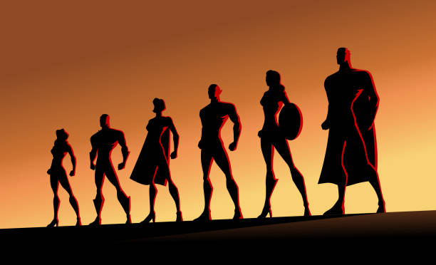 Vector Superhero Team Silhouette Illustration vector art illustration