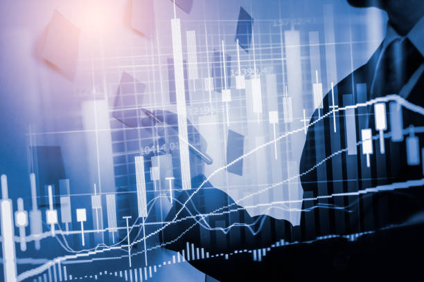 Stock market or forex trading graph and candlestick chart suitable for financial investment concept. Economy trends background for business idea and all art work design. Abstract finance background. gráfico bursátil o de comercio de divisas y gráfico de velas adecuado para el concepto de inversión financiera. antecedentes de tendencias económicas para la idea de negocio y todo el diseño de trabajos de arte. antecedentes financieros abstractos.