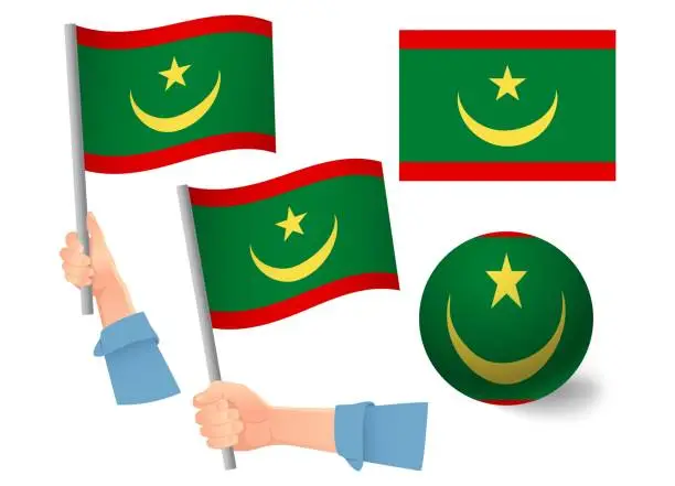 Vector illustration of Mauritania flag in hand icon