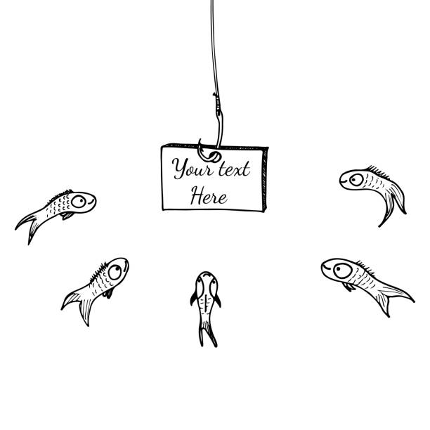 istock Hook board fishing, great design for any purposes. Illustration for concept design. Vector sketch illustration. Fishing rod cartoon vector isolated. Outline fish. Hand drawing 1167676602