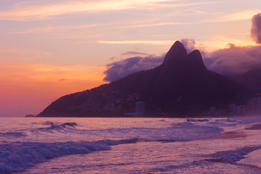 Beautiful sunset at Ipanema beach in Rio de Janeiro