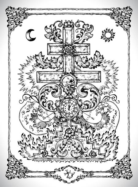 kreuzsymbol mit barocken dekorationen. - baroque tattoo stock-grafiken, -clipart, -cartoons und -symbole
