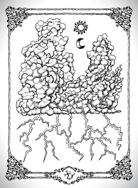 wielka chmura z piorunami, symbol burzy. - ethereal spirituality concepts ancient stock illustrations